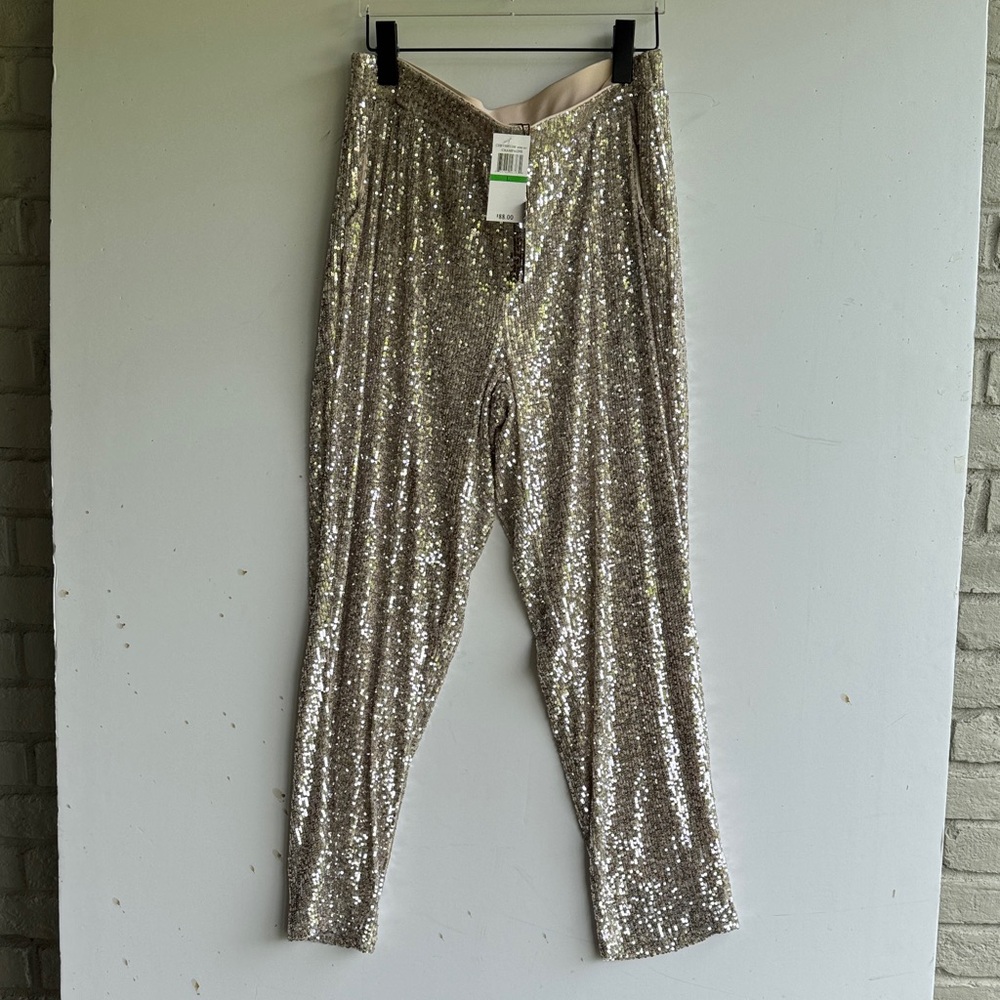SEQUIN PANTS Cable & Gauge Champagne NWT SZ L Sparkle Cocktail Gala Party